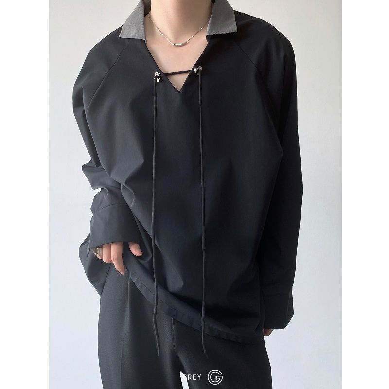 Áo Sơ Mi Tay Dài Dáng Rộng Màu Sắc Tương Phản Thời Trang Mùa Thu Cho Nam