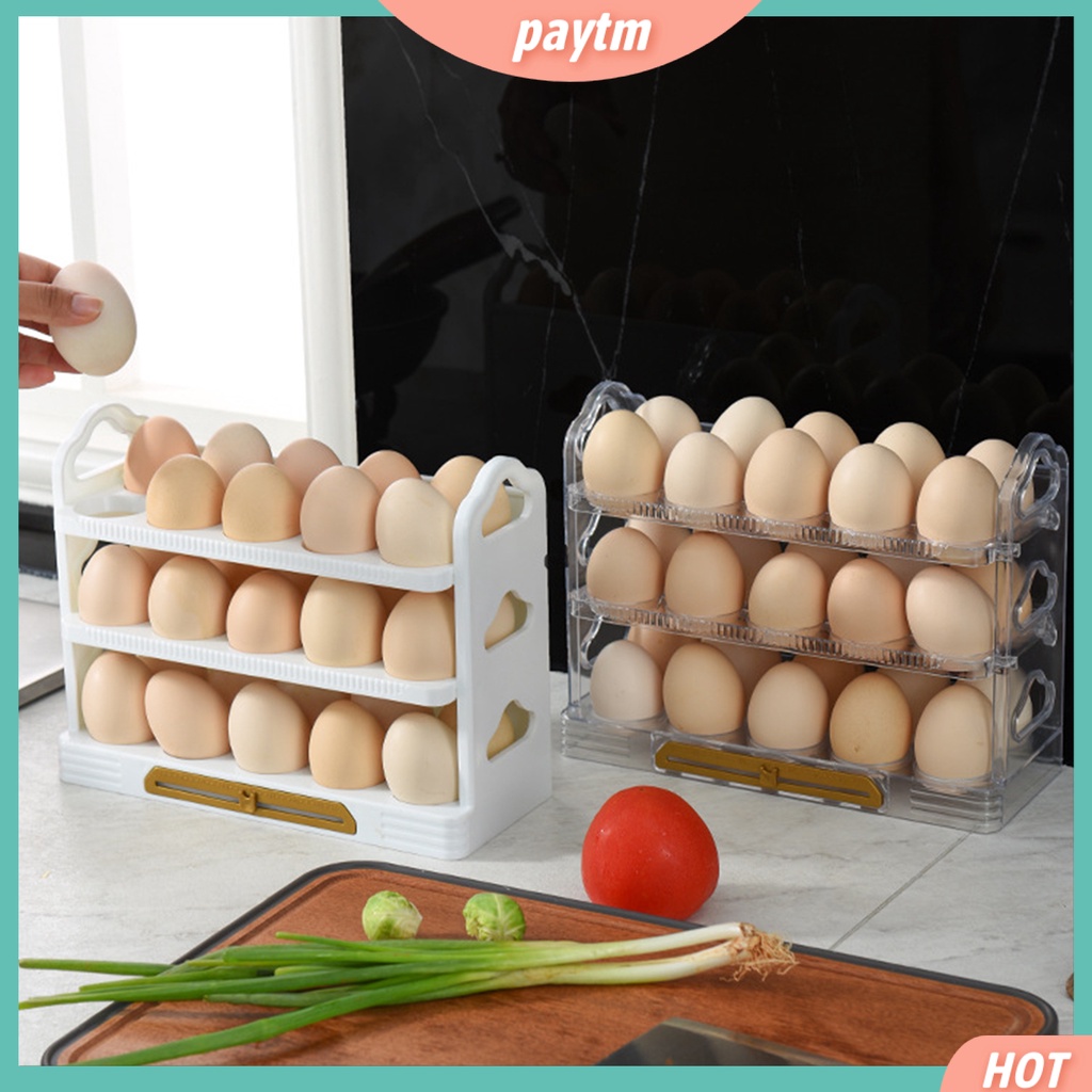 [PTM] Khay Đựng Trứng 3 Tầng Dạng Lật Trong Suốt Sức Chứa Lớn Có Thể Nhìn Thấy Cho Tủ Lạnh Nhà Bếp
