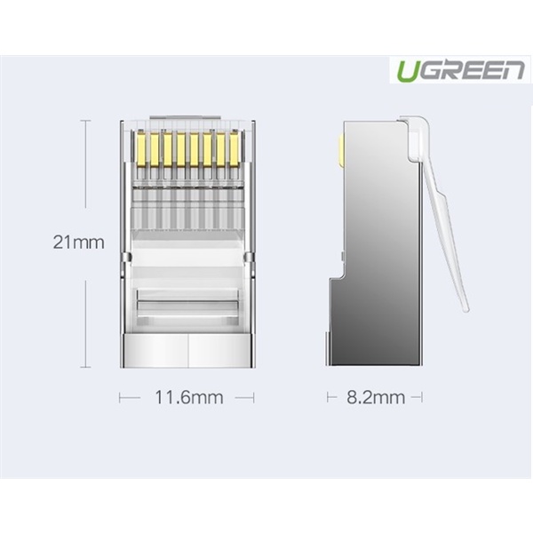 Đầu bấm mạng bọc sắt RJ45 Cat6 cao cấp Ugreen 50248 (Hộp 100 cái) - Hàng Chính hãng