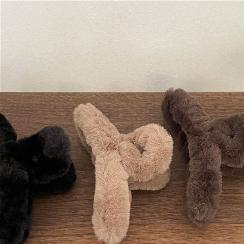 Kẹp Tóc Giả Lông Thỏ 13cm Màu Cà Phê Sữa Thời Trang