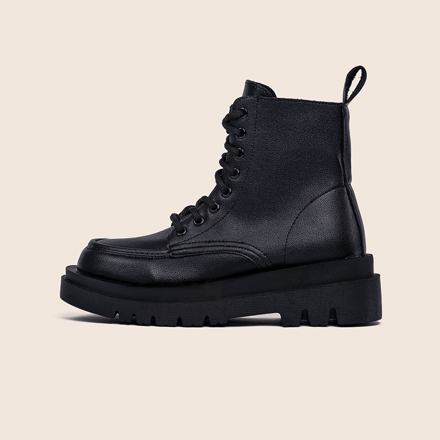 Giày Bốt Nữ Cổ Cao Giày BOM Da PU Bóng Mềm Đế Cao Hot Trend Ulzzang Thời Trang Mới Nhất Màu Đen giayBOM GB Boot B1185