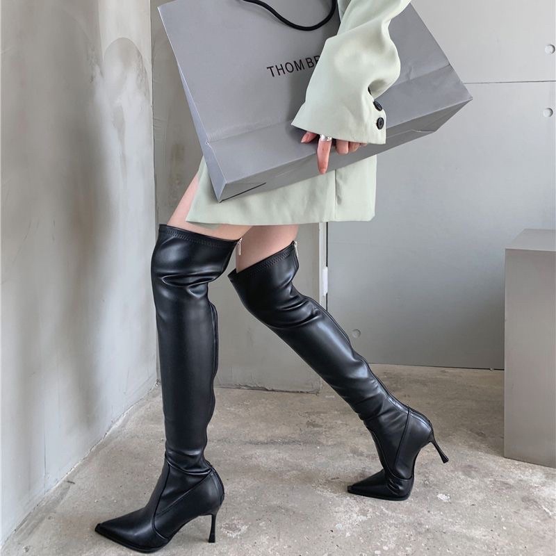 Bốt Đùi Qua Gối Da Mềm Đế 9CM - BD01