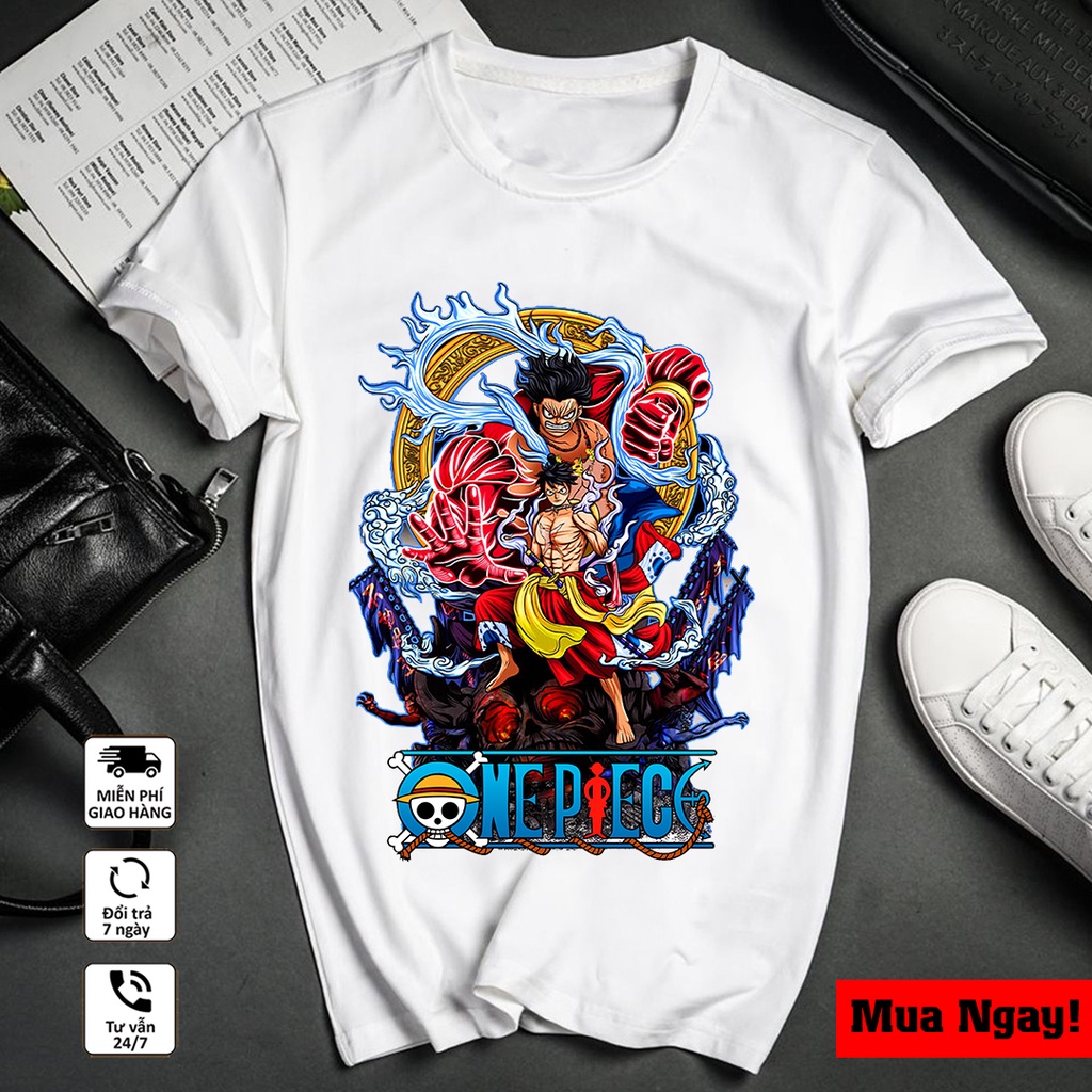 Áo thun One Piece, Áo Anime in hình Luffy Gear 5 màu trắng cực ngầu, chất cotton co giãn 4 chiều