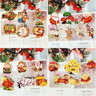 Trang trí bánh tết set cắm thần tài,lộc thọ,tết