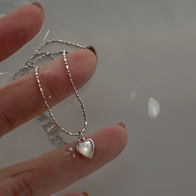 Vòng cổ Mặt Trái Tim Đính Đá Opal Thời Trang Hàn Quốc Cho Nữ