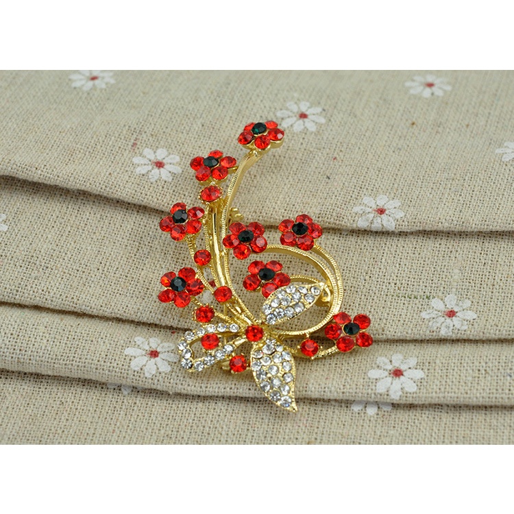 Trâm Cài Áo Hình Thoi Đính Đá Đỏ Phong Cách Hàn Quốc Thời Trang Dành Cho Năm Mới