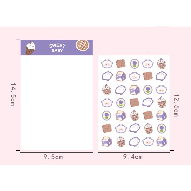 Set 3 Sticker Giấy 120 Hình Nhỏ Trang Trí Dán Sổ Color Block Sweet Baby | ST071