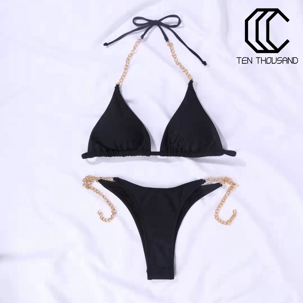 ❃1 Bộ Đồ Bơi Bikini Bằng Polyester Thoáng Khí Bắt Mắt Phối Dây Xích Quyến Rũ Cho Nữ