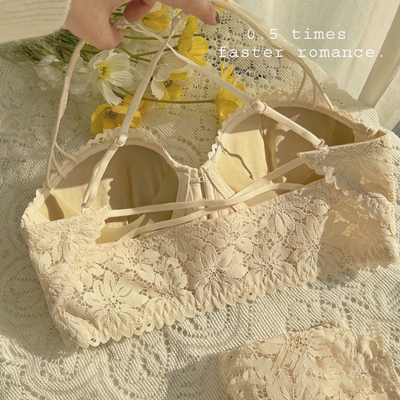 Áo lót nữ cup ngang đệm mỏng cài trước dây mảnh ren hoa vintage kiểu croset cao cấp FLA96