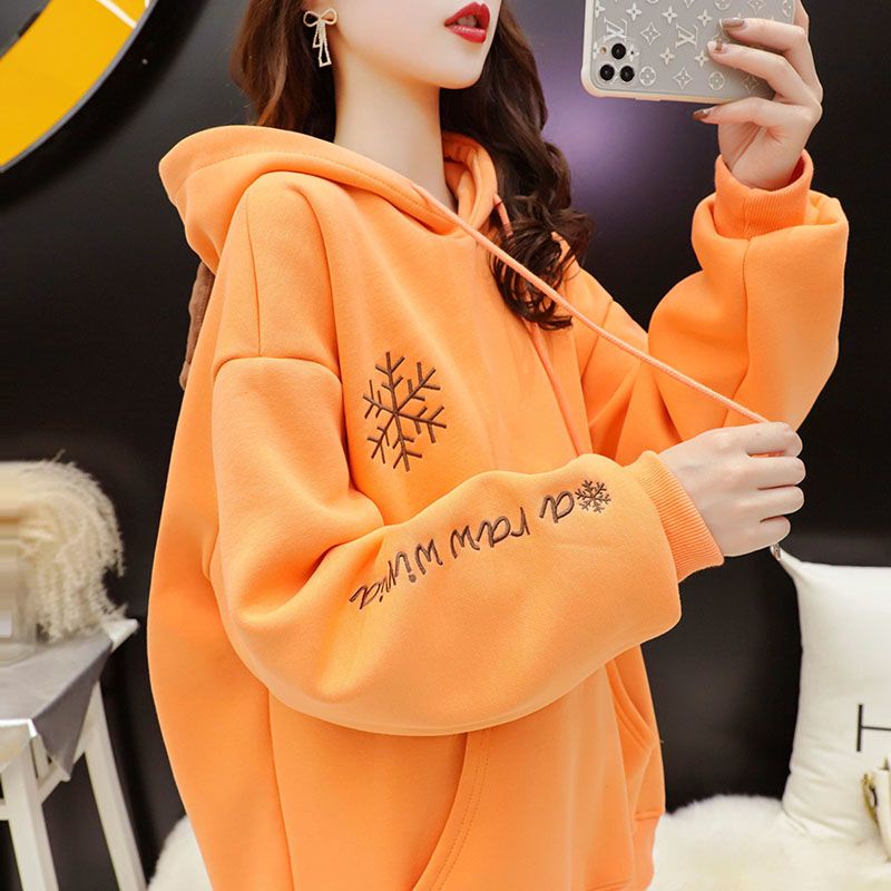 👗Trang phục Junyi💗Áo Hoodie Lót Lông Cừu Dày Dặn Màu Đỏ Giáng Sinh Plus Size Cho Nữ