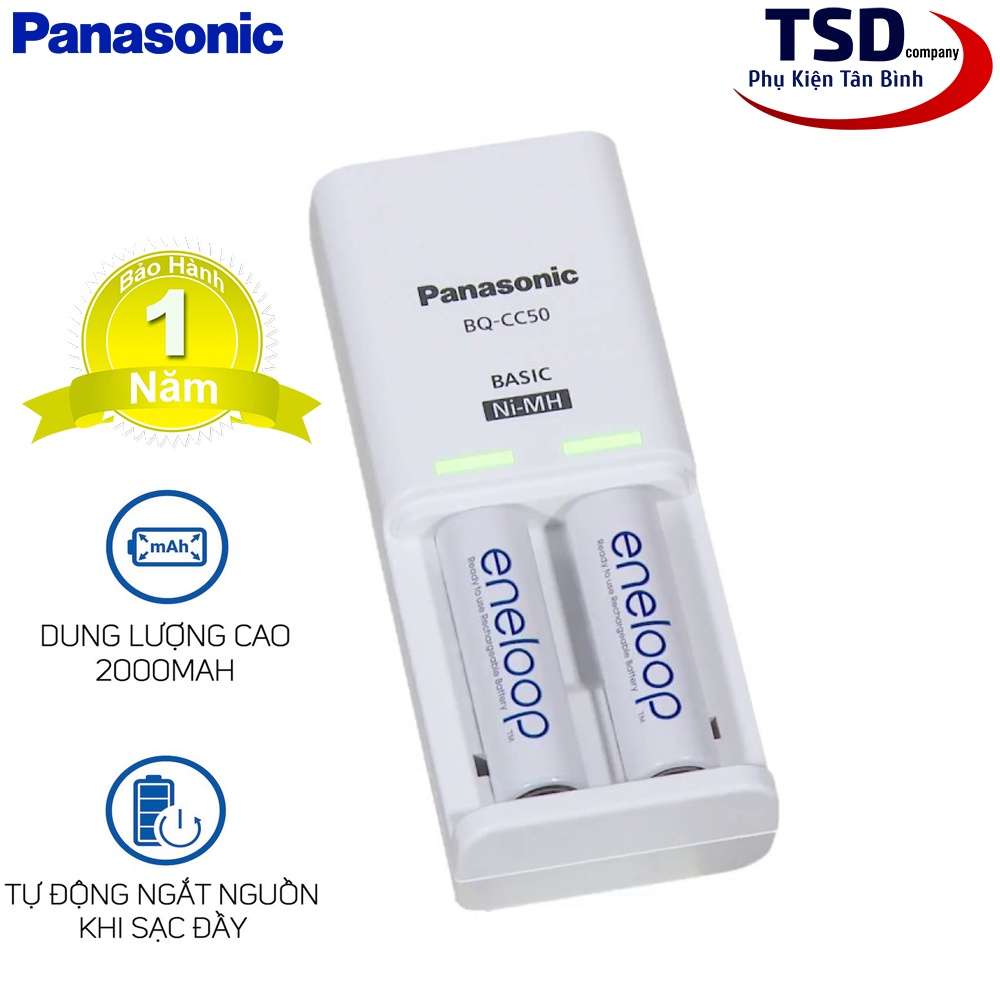 Combo Bộ Dock Sạc &amp; 2 Pin Sạc AA Panasonic Eneloop BQ-CC50 Chính Hãng