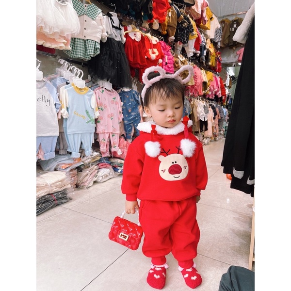 Bộ đỏ lót nỉ noel, tết cho bé trai bé gái
