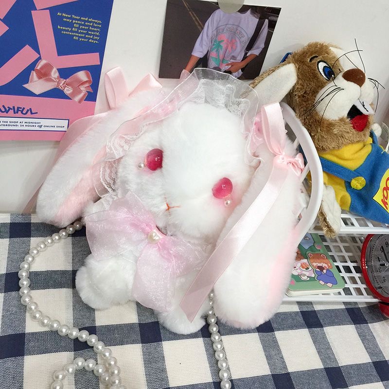Babyfair. Túi Đeo Chéo Hình Thỏ Nhồi Bông Đính Nơ Phong Cách Lolita Dễ Thương Dành Cho Bé Gái
