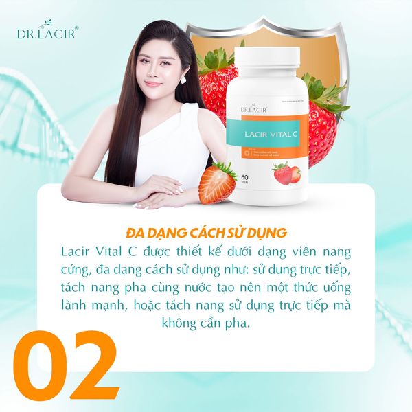 Viên Uống Vitamin C DR.LACIR, hỗ trợ tăng miễn dịch, giúp hấp thu glutathione và collagen - Hộp 60 viên DR130