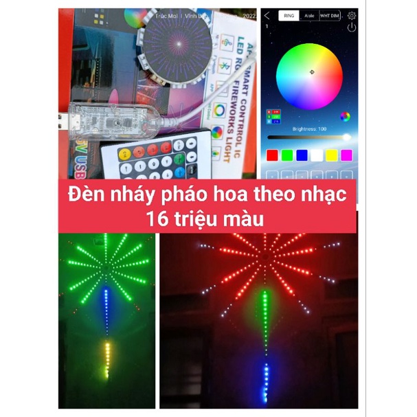 Bộ đèn nháy pháo hoa dán tường 16 triệu màu tích hợp cảm biến âm thanh giúp tự nháy theo nhạc 30 hiệu ứng nháy khác nhau