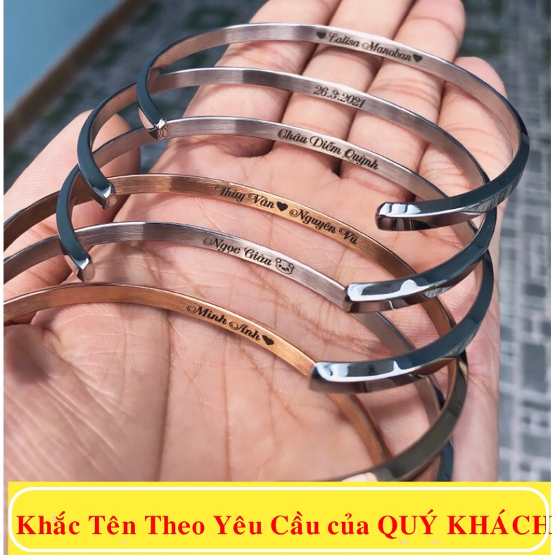 Khắc tên Vòng tay titan DW ,CK cặp đôi nam nữ lắc tay Vòng Cuff bằng thép titan không gỉ thiết kế đơn giản thanh lịch