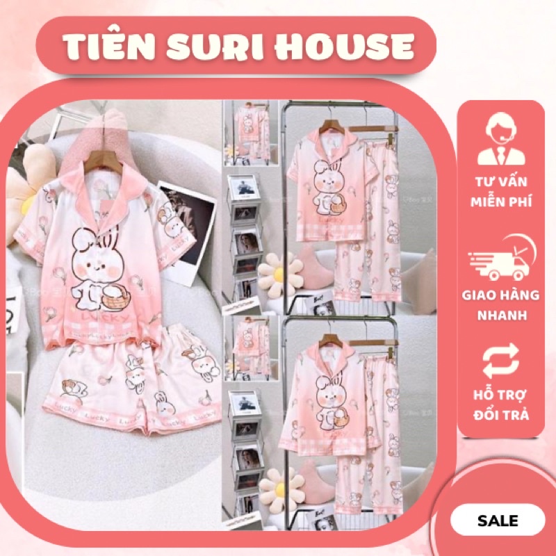 Đồ Bộ Pyjama Lụa Latin Thiết Kế Cao Cấp Booboo Hồng Thỏ- Tiên Suri House