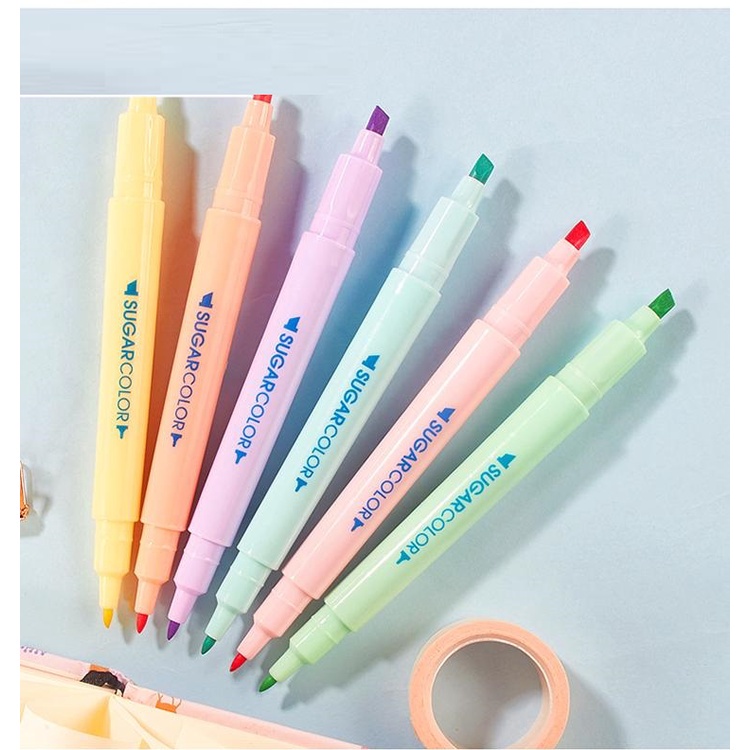 Bút highlight 2 đầu dạ quang, bút đánh dấu nhớ dòng cute nhiều màu marker