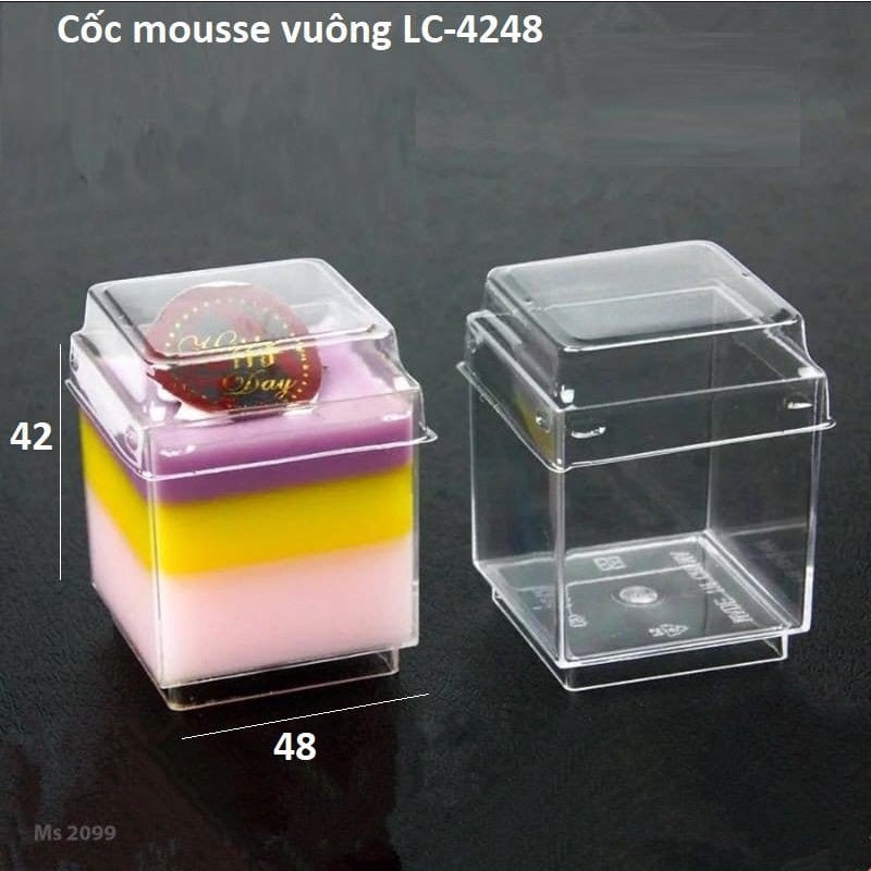 LC-4248 | 50 Hộp Mica Vuông Nhỏ 4248 Đựng Tiramisu, Panna Cotta, Cheesecake