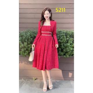 Set váy thiết kế HT dạ ép màu hồng dày dặn S211