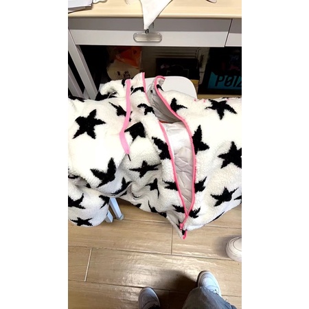 Áo khoác hoodie zip mặt bông hoạ tiết đầy sao Star mũ rộng phong cách Y2K FOOTMADE