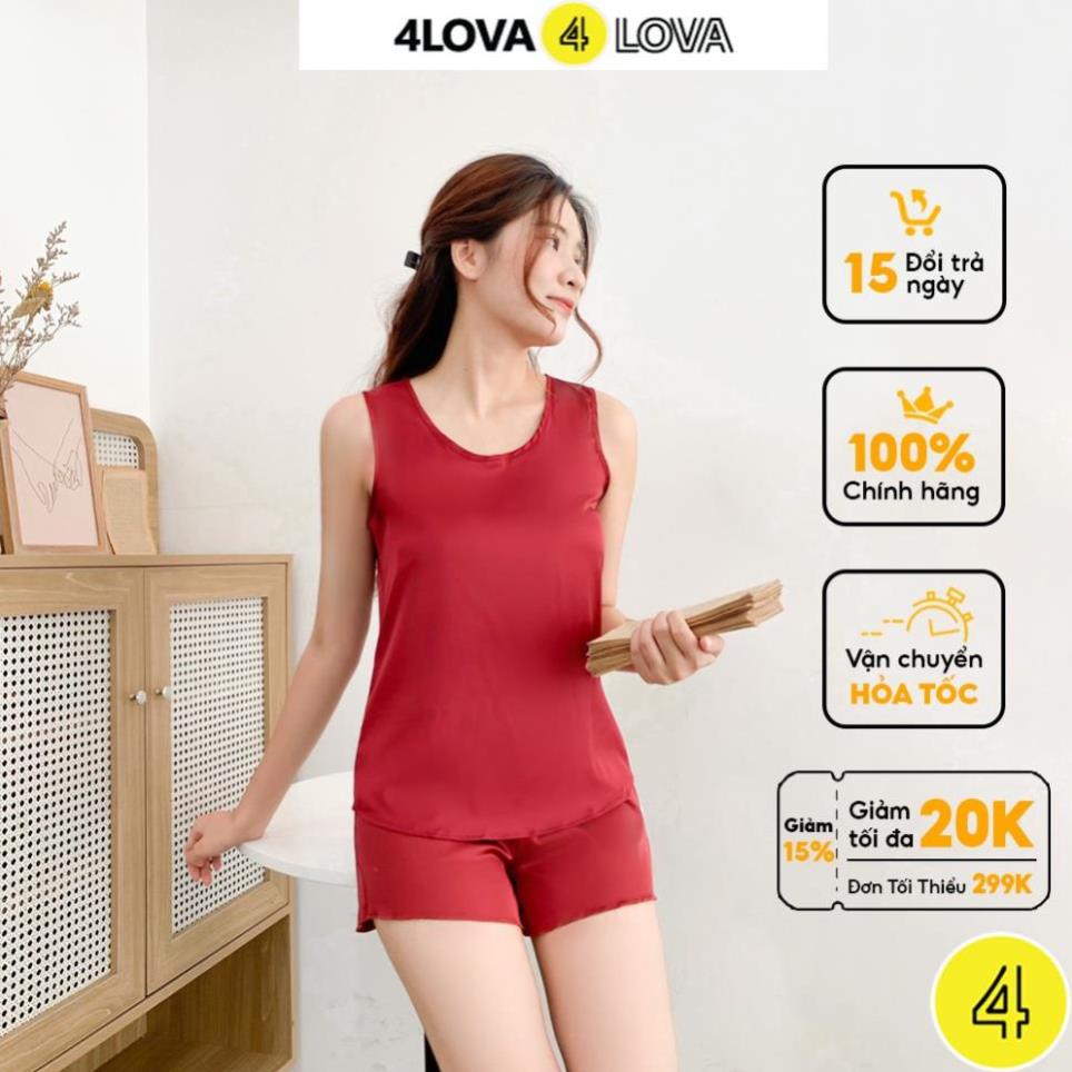 Bộ đồ ngủ nữ sát nách 4LOVA mặc nhà vải lụa satin mềm mịn cao cấp * `