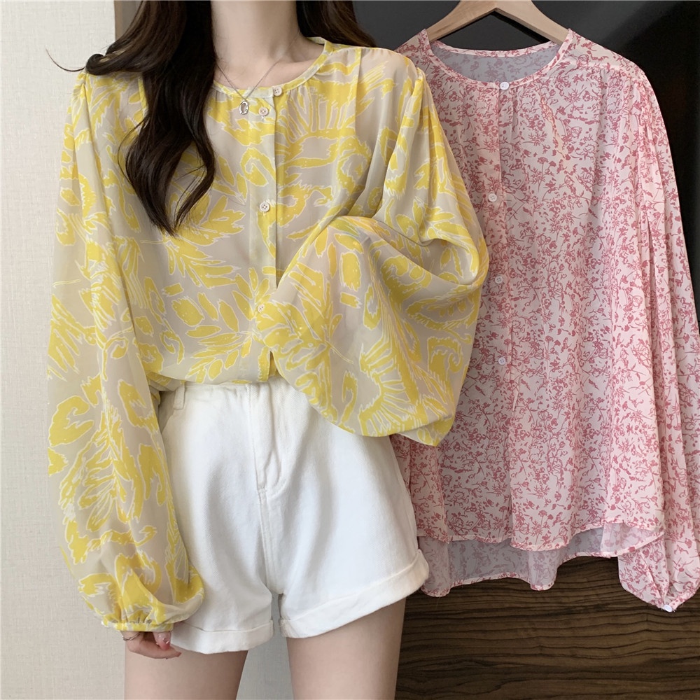 Áo Sơ Mi Voan Hoa Tay Dài Thời Trang Dành Cho Nữ