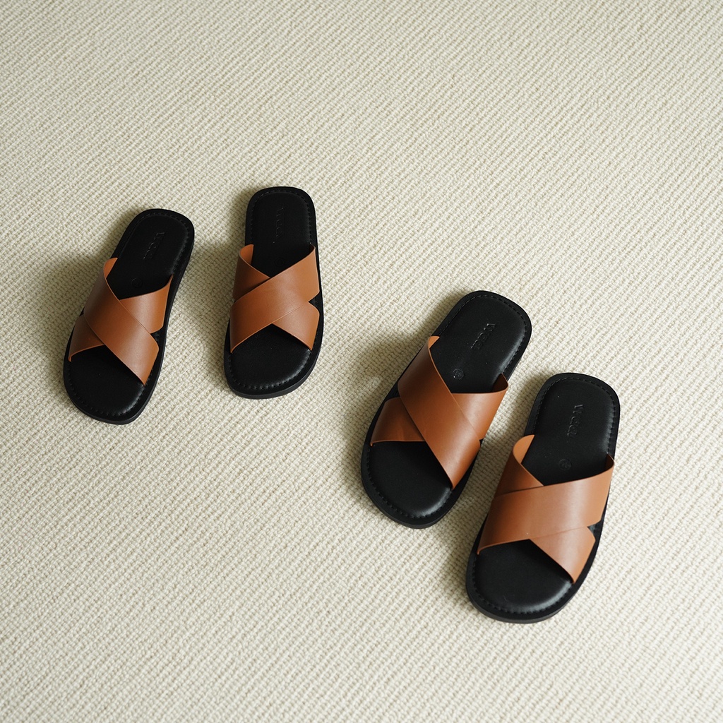 CHÉO Sandals BROWN - Màu Nâu - Dép Da Quai Chéo Waa.