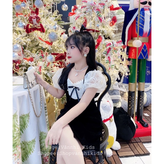 Váy Nhung Phối Zen Tiểu Thư Đinh Ngọc Cho Bé 16kg-41kg