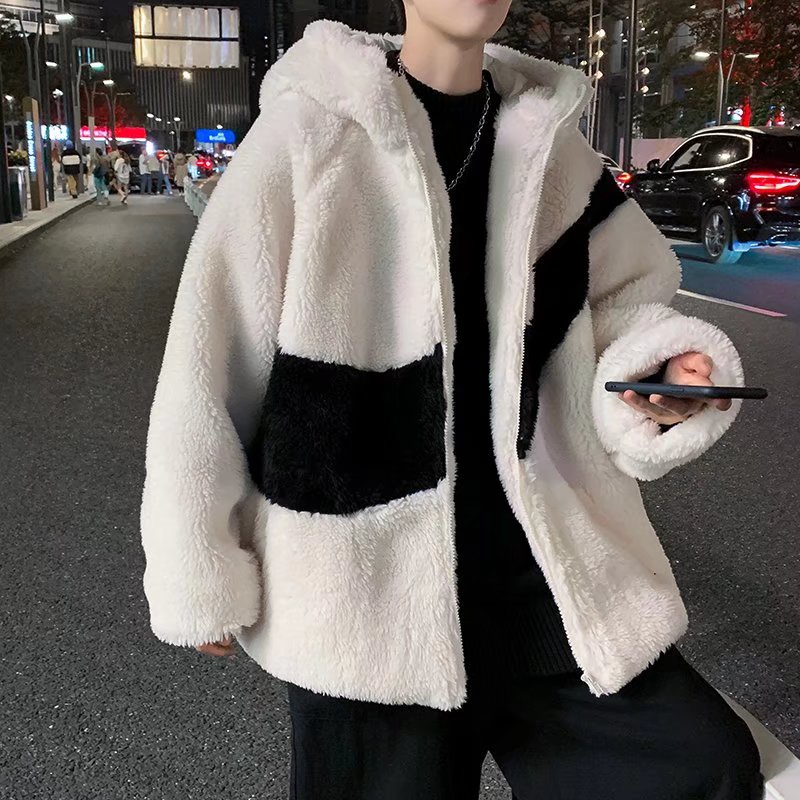 Hattongutto COD OOTD Áo Khoác Có Mũ Trùm Dài Tay Dáng Rộng Dày Dặn Phối Màu Khối Trẻ Trung Thời Trang Mùa Thu Cho Nam