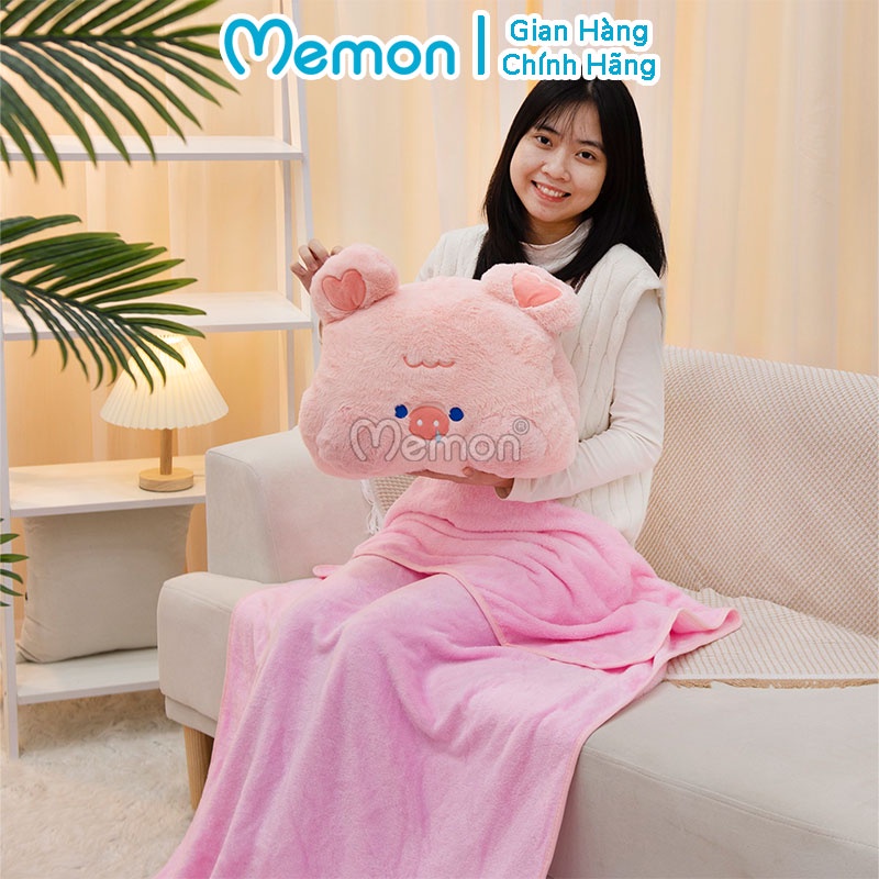 Gối Chăn Mền Văn Phòng Hình Thú Má Bự Có Đút Tay Đáng Yêu Cao Cấp Memon