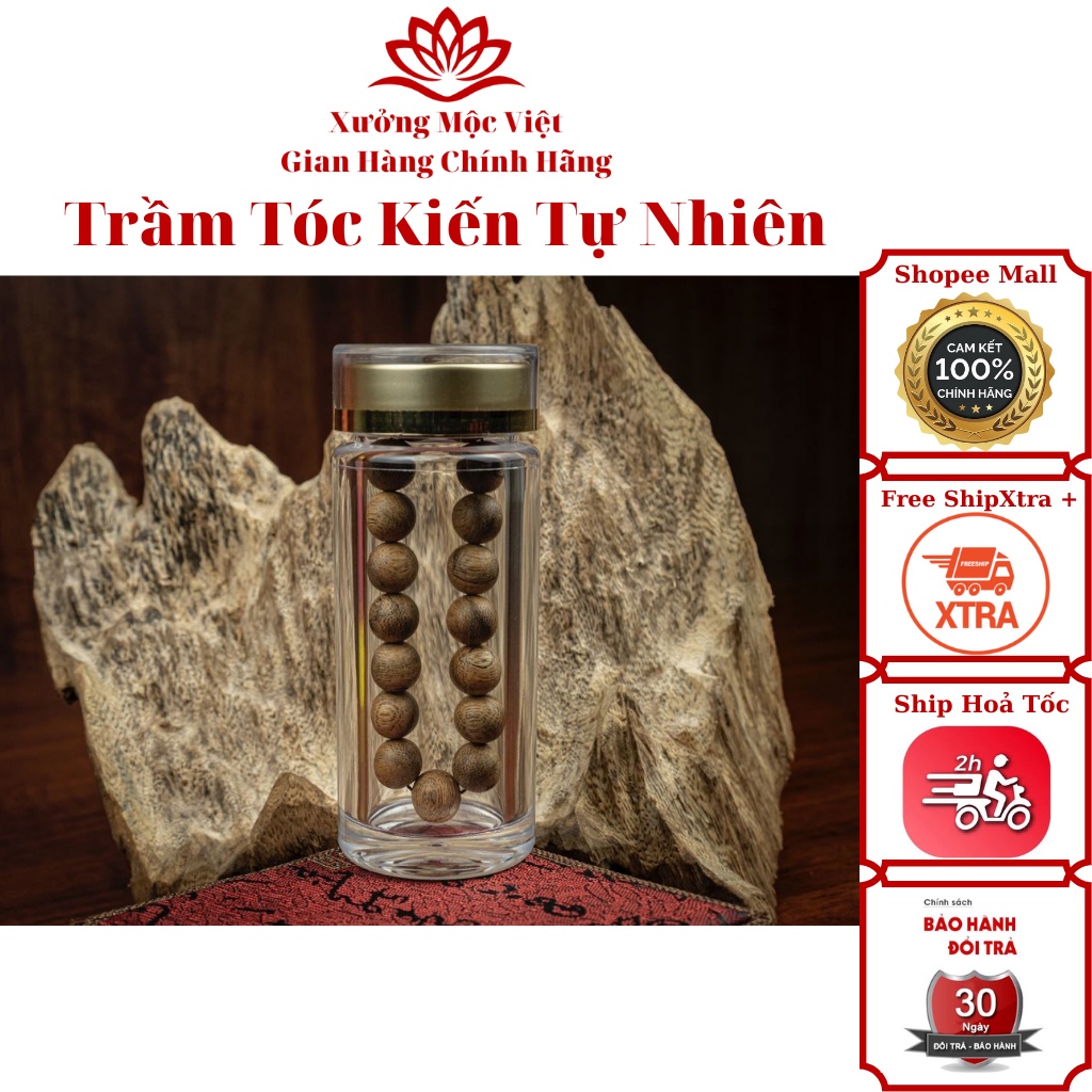 Vòng Tay Trầm Hương Tròn Đơn Xưởng Mộc Việt - Trầm Tóc Kiến Tự Nhiên Size 8 - 20MM