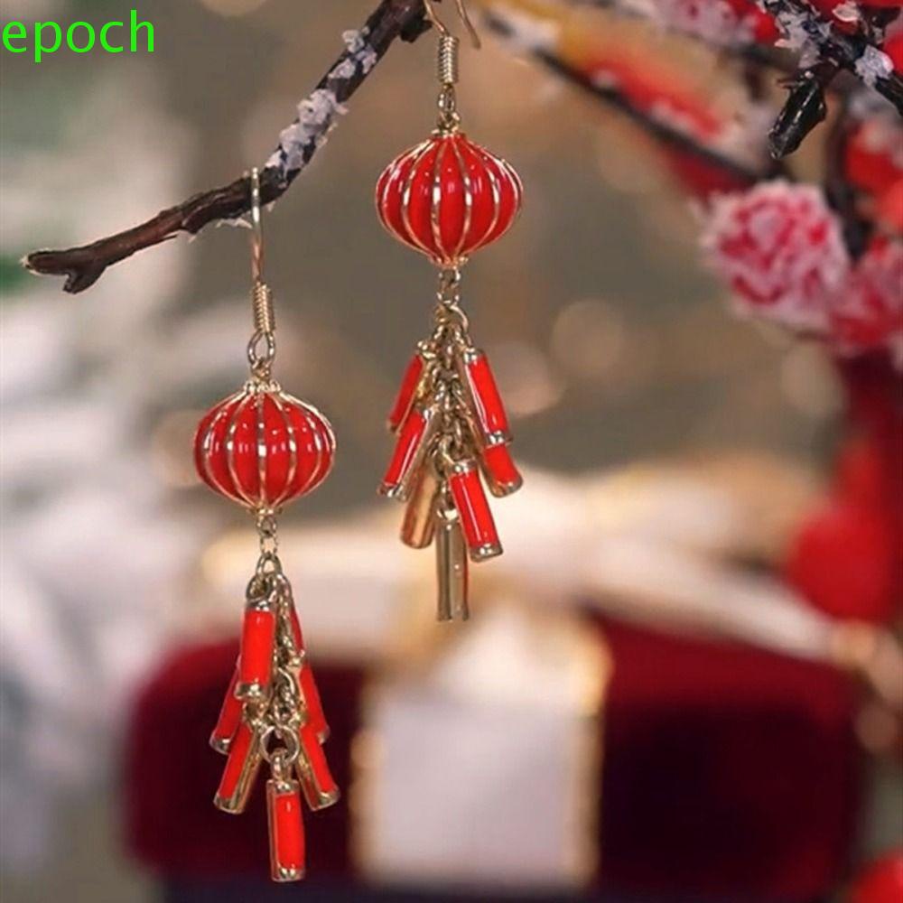 Khuyên Tai EPOCH Dáng Dài Hình Lồng Đèn Đỏ Mừng Năm Mới Tinh Tế Thời Trang Cho Bạn Gái