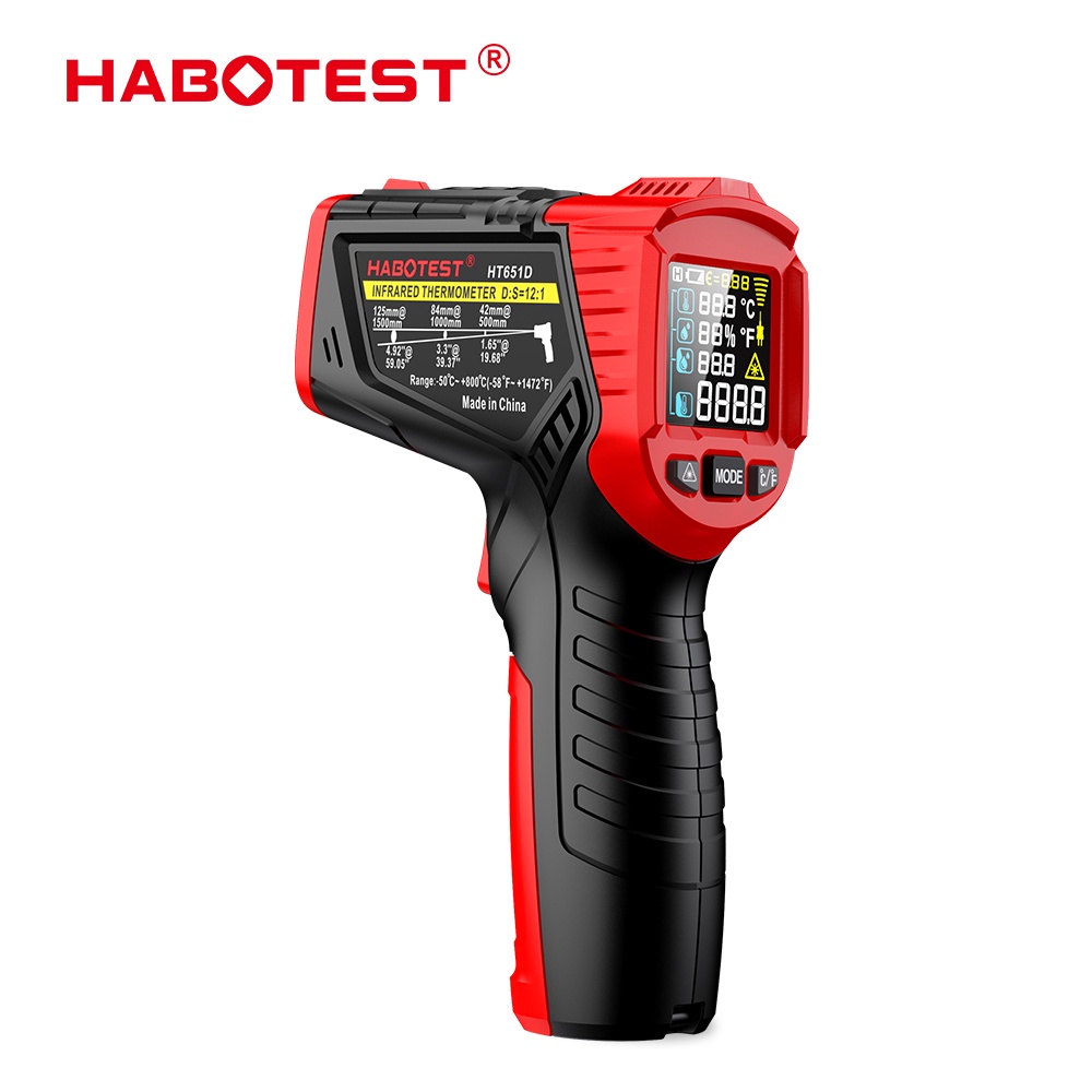 HABOTEST HT651D Nhiệt độ hồng ngoại kỹ thuật số -50 ° C~800 ° C Màn hình LCD màu cảm ứng laser cầm tay