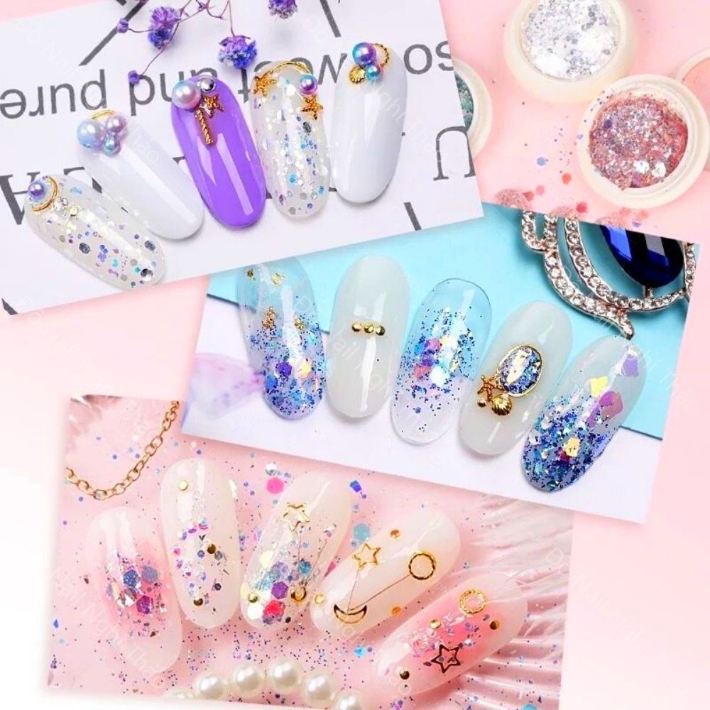 Nhũ kim tuyến nail NGHI THẢO 8 màu siêu sáng 8 hũ