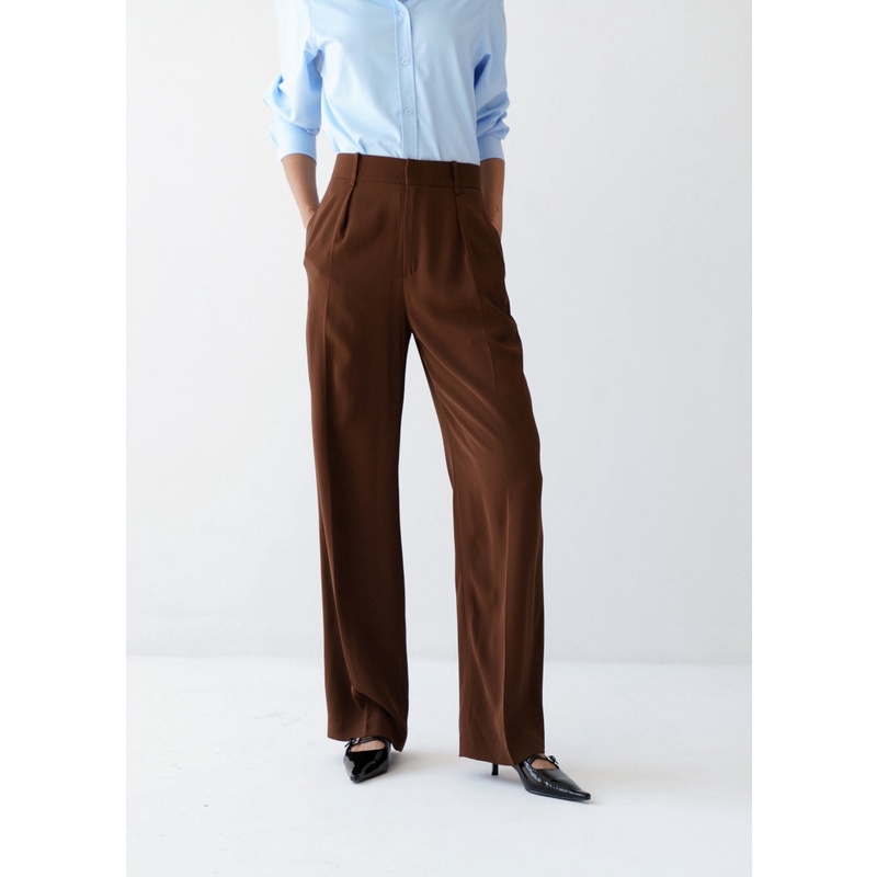 Quần tây nữ cạp cao dáng dài suông thẳng xếp li ở cạp (Nhiều Màu)_MONOTALK 22B30024TK