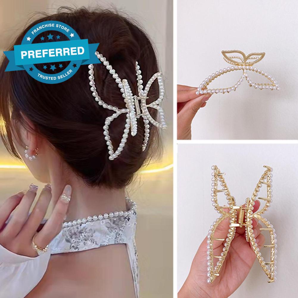 Kẹp Tóc Hình Bướm Bằng Kim Loại Đính Ngọc Trai Thời Trang Thanh Lịch Cho Nữ J5Z3