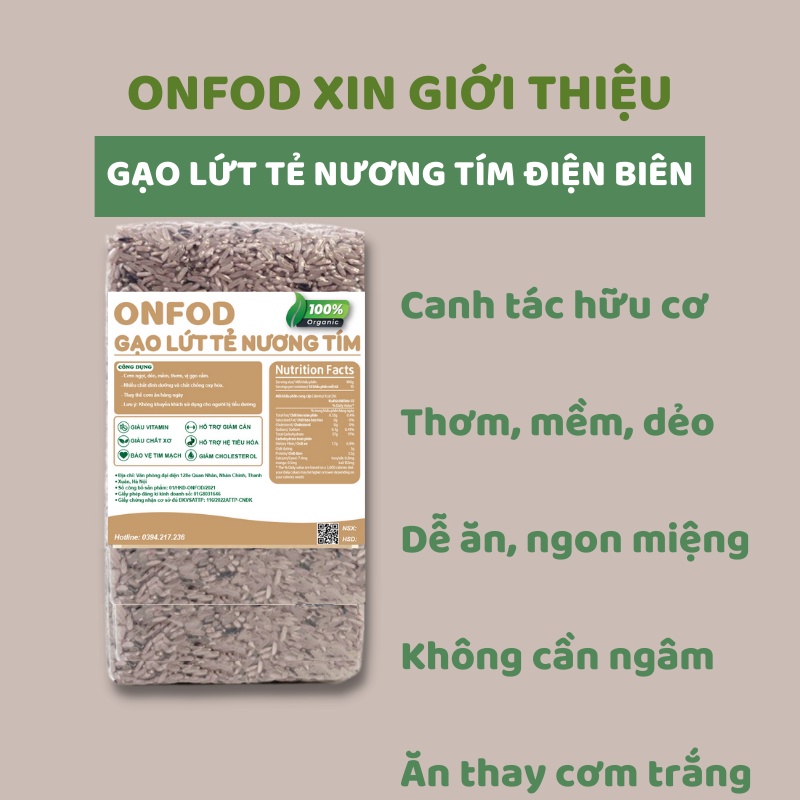 Gạo lứt tẻ nương tím ONFOD thảo dược yên bái ăn kiêng hỗ trợ giảm cân healthy eat clean thực dưỡng 500g 1kg