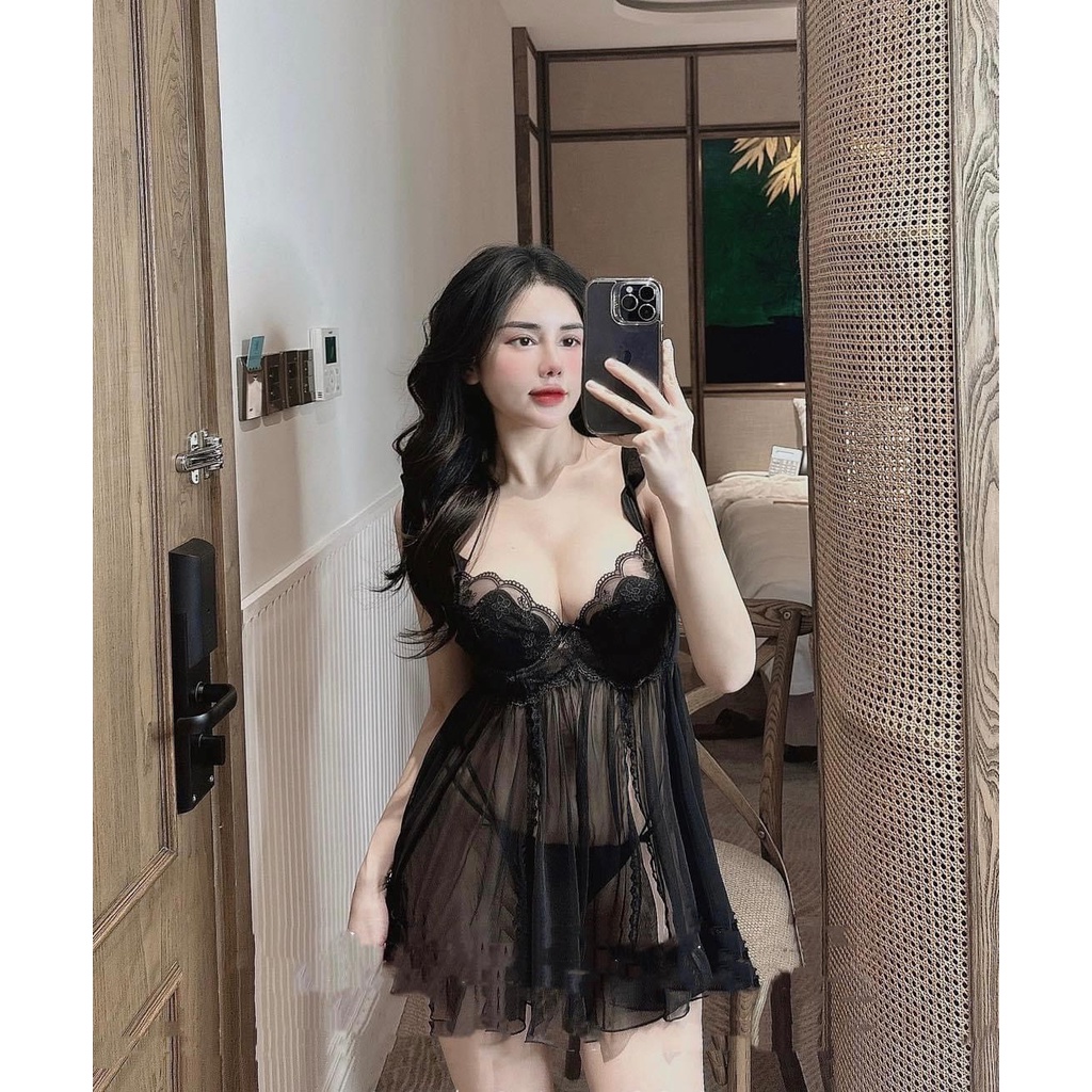 Váy ngủ 2 dây xuyên thấu Hàng QCCC Váy ngủ gọng ngực SP236