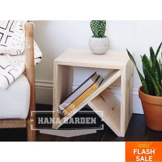 Kệ Tab Tủ Đầu Giường Mini 👉MẪU THIẾT KẾ👉Hình Vuông Thanh Chéo Gỗ Cao Su Ghép Tự Nhiên Thiết Kế Độc Đáo