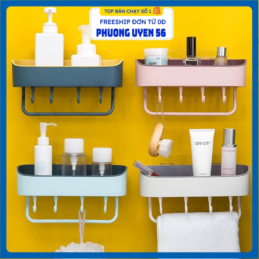 Khay Để Đồ Decor S4 Có 4 Móc Và Khung Treo Khăn (Dính Siêu Chắc)