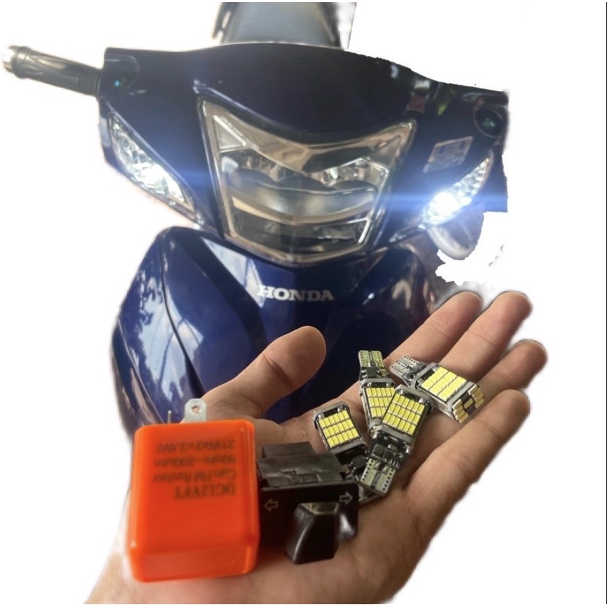 Combo Công Tắc Haza Xe WAVE + 4 xi nhanT15 + Cục Chớp Siêu Nhanh Gắn Xe Wave