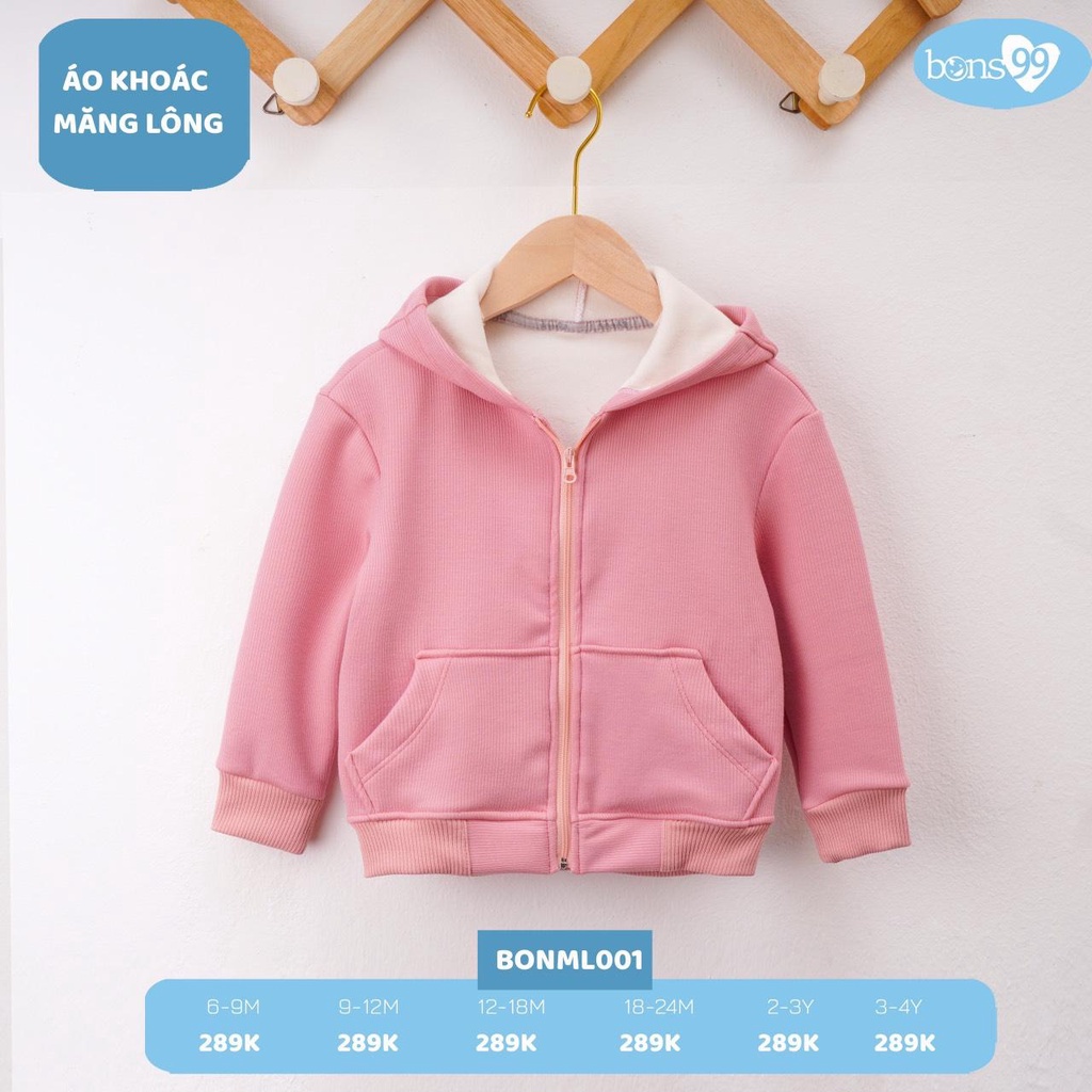 Áo khoác có mũ măng lông dày ấm cho bé BONS99
