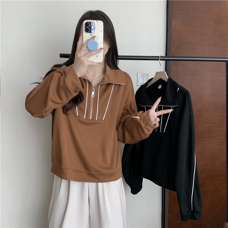 Áo Thun Polo Tay Dài Dáng Rộng Màu Sắc Tương Phản Phong Cách Hàn Quốc Thời Trang Mùa