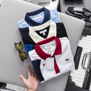 Áo thun polo ngắn tay cổ trụ polo lacoste lcc4 trắng - xanh - đen