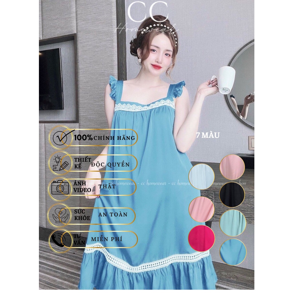 Đầm ngủ lụa cánh tiên phối ren cao cấp DCTDCPR thương hiệu CC HOMEWEAR