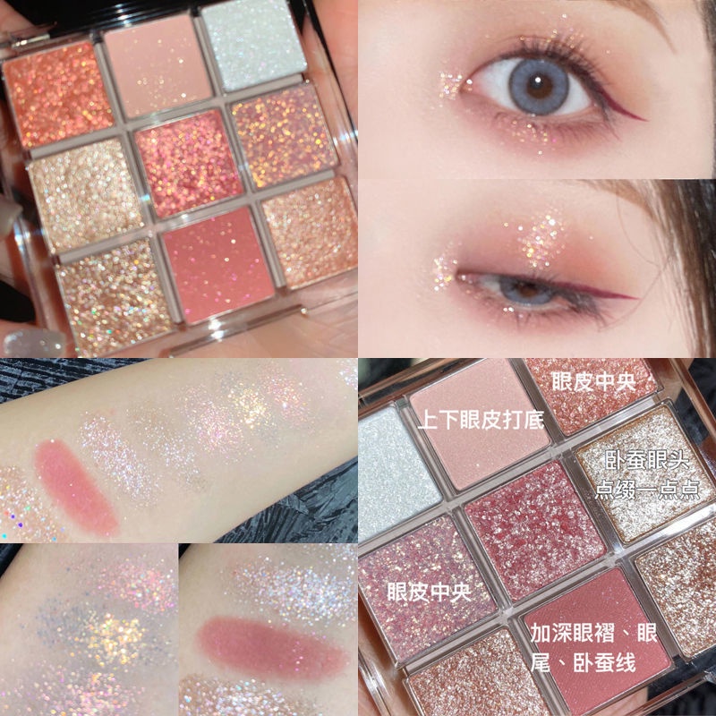 Bảng Phấn Mắt 9 Màu Sắc Tông Lì / Lấp Lánh Chống Thấm Nước