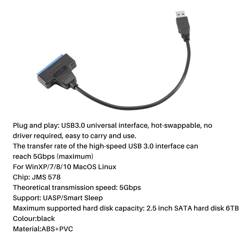 Trình Điều Hợp SATA Sang Usb 3.0 5Gbps Tương Thích Với 2.5 Inch SATA HDD UASP SSD Cho PC Laptop Windows Mac Linux