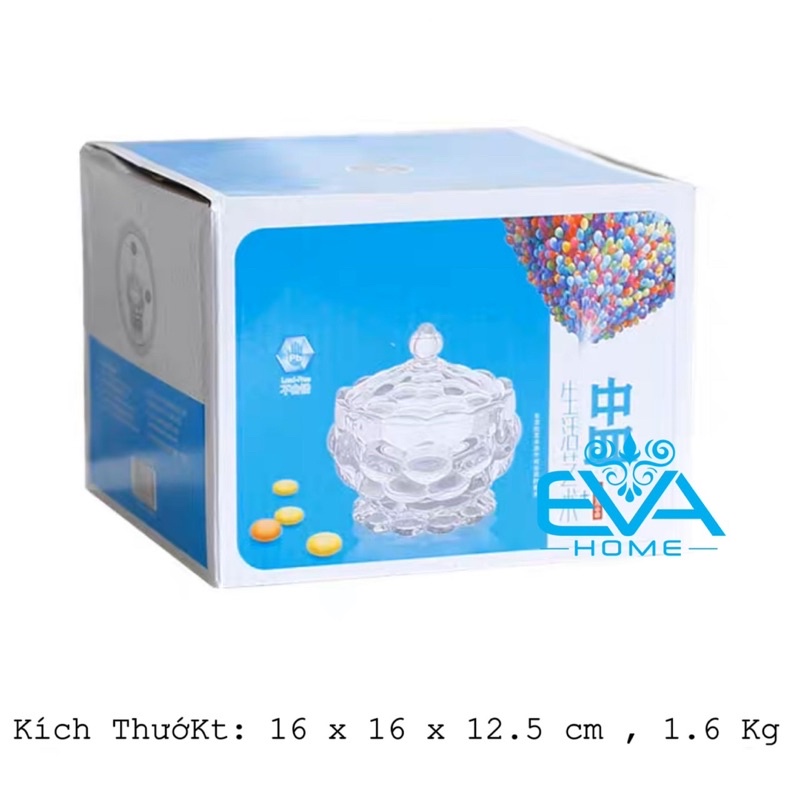 Thố Mứt Thuỷ Tinh Pha Lê Ánh Vàng Hoa Văn Pindoro Nổi Lớn Crystal Glass Sugar Bowl TG5110 Cao Cấp Sang Trọng