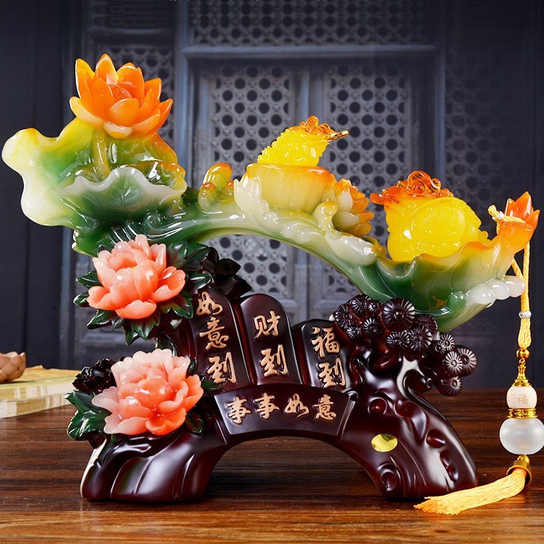 Ngọc Như Ý Hoa Mẫu Đơn Hoa Sen Cõng Thiềm Thừ biểu tượng may mắn tài lộc